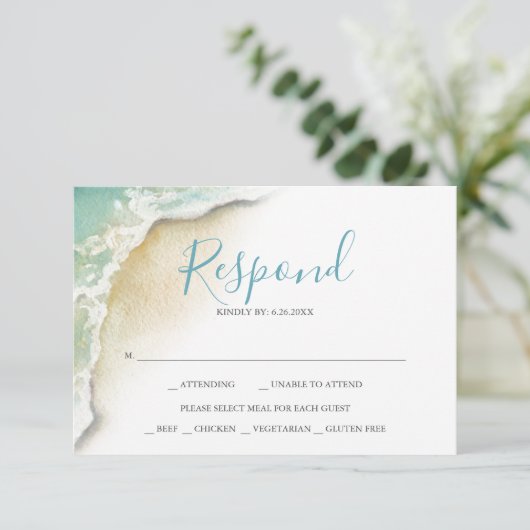 Ocean Waves Mariage Turquoise Blue Réponse RSVP (Debout devant)