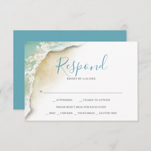 Ocean Waves Mariage Turquoise Blue Réponse RSVP (Devant / Derrière)