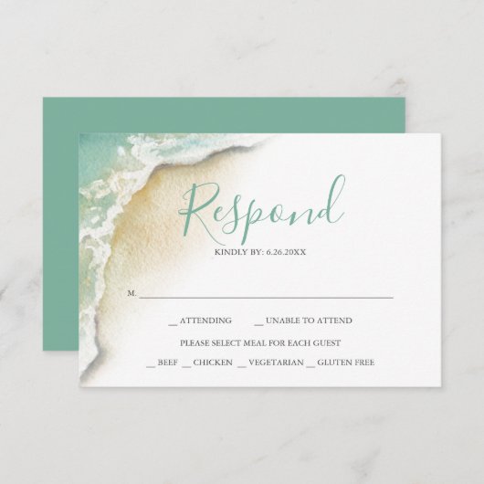 Ocean Waves Mariage Turquoise Green Réponse RSVP (Devant / Derrière)