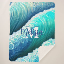 Ocean Waves Natuur Monogram Sherpa Deken