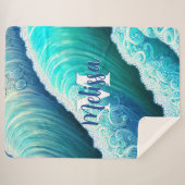 Ocean Waves Natuur Monogram Sherpa Deken (Voorkant (horizontaal))