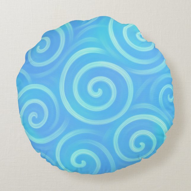 Ocean Waves of Pastel Dreams – Pastel Throw Pillow Rond Kussen (Achterkant)