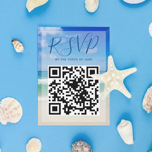 Ocean Waves Photo QR Code Beach Wedding Carte RSVP