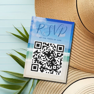 Ocean Waves Photo QR Code Beach Wedding Carte RSVP