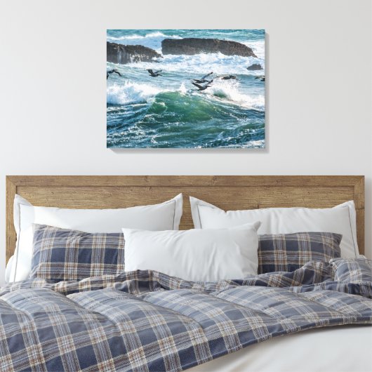 Ocean Waves, Rocks en Zee Birds Canvas afdrukken (Insitu (Slaapkamer))