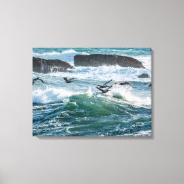 Ocean Waves, Rocks en Zee Birds Canvas afdrukken