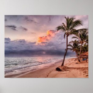 Ocean Waves Sandy Beach Sunset Poster
