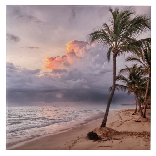 Ocean Waves Sandy Beach Sunset Tegeltje (Voorkant)