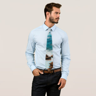 Ocean WAVES Surf Rocks Beach Splash Cravate homme