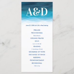 Ocean Waves Waterverf bruiloft programma, blauw Programma