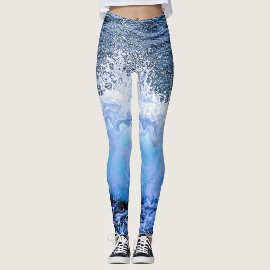Ocean Waves Zee Coastal Aqua Nautical Beach Zee Leggings (Voorkant)