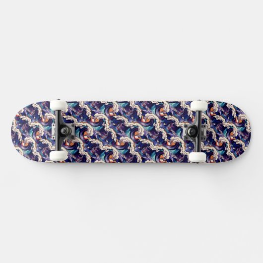 Ocean Waves Zee Japans Abstract Patroon Skateboard (Horizontaal)