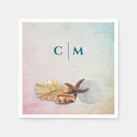 Ocean Wedding Initialen Seashells Design Servet (Voorkant)