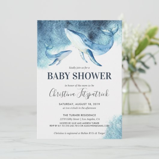 Ocean Whale Baby shower Invitation Kaart (Staand voorkant)