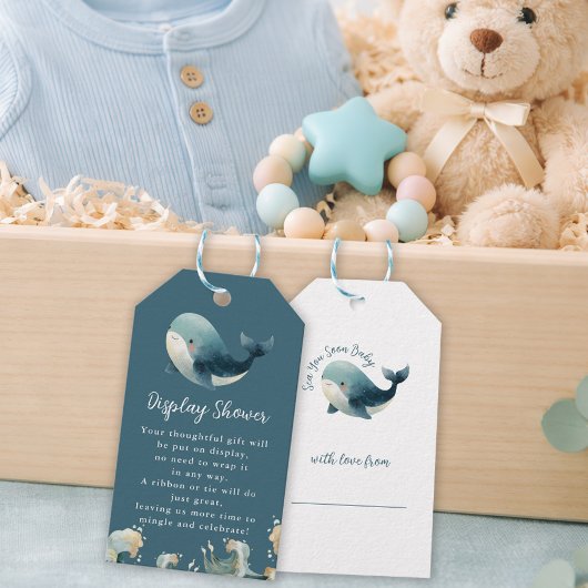 Ocean Whale Turquoise Display Baby Shower Cadeaulabel