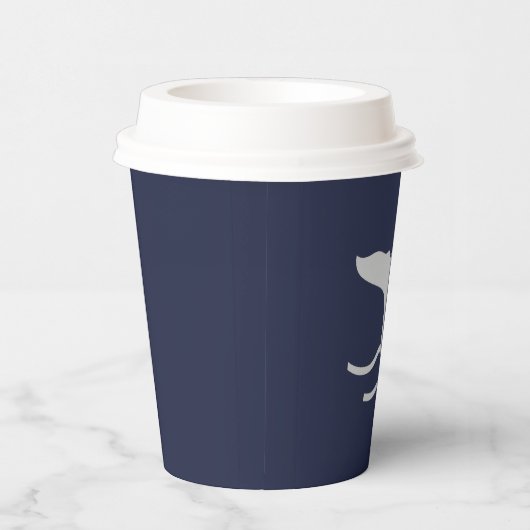 Ocean Whales Tail Outline Navy and Grey Party Papieren Bekers (Rechts)