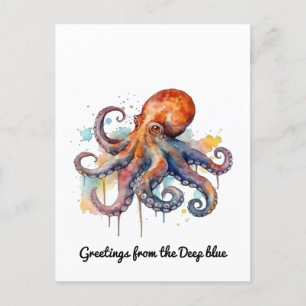 Ocean Whimsy: Kleurrijke Octopus Feestdagenkaart