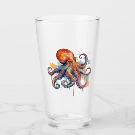 Ocean Whimsy: Kleurrijke Octopus Glas (Voorkant)
