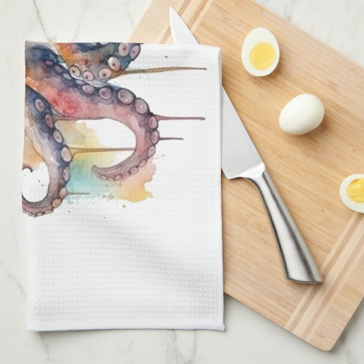 Ocean Whimsy: Kleurrijke Octopus Theedoek (Quarter Fold)