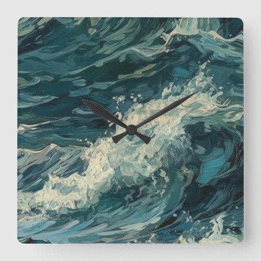 Ocean Whitecaps Schilderij Vierkante Klok (Voorkant)