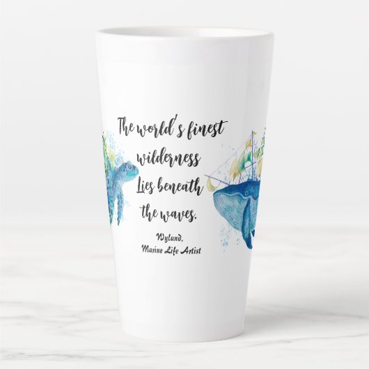 Ocean Wildlife - Waterverf Zee Turtle & Blue Whale Latte Mok (Voorkant)