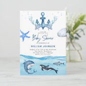 Ocean & Zee Baby shower Invitation Kaart (Staand voorkant)