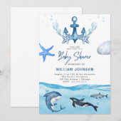 Ocean & Zee Baby shower Invitation Kaart (Voorkant / Achterkant)