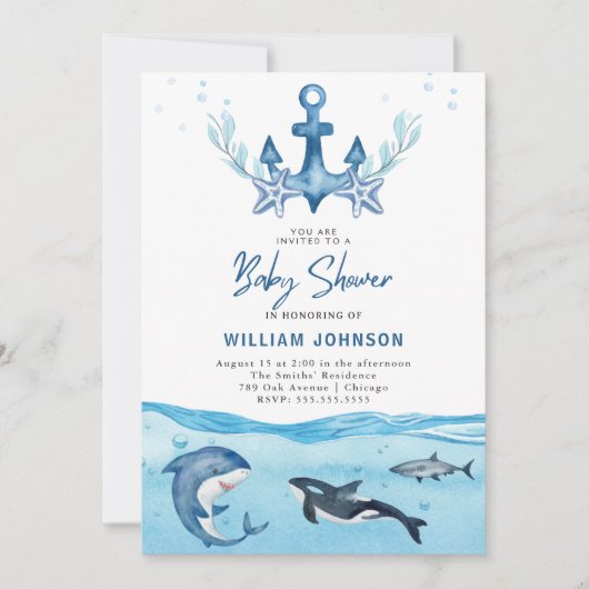 Ocean & Zee Baby shower Invitation Kaart (Voorkant)