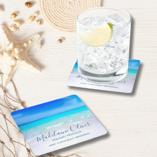 Ocean Zee Beach Blue Aqua Kustfamilie Vierkante Kartonnen Onderzetter