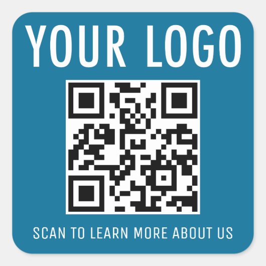 Ocean Zee Blue QR Code Stickers Custom Logo Square (Voorkant)