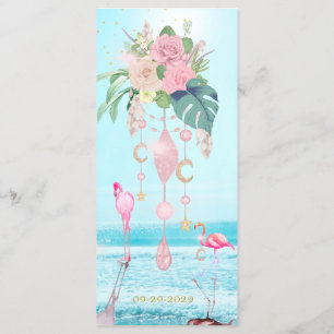 Ocean Zee Flamingo Bloemen Juwelen Roze Bruiloft M Menu