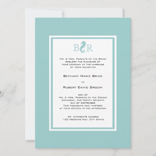 Ocean Zee horse Monogram Wedding Kaart (Voorkant)