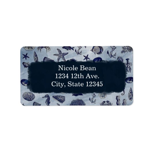 Ocean Zee Life Nautical Seashells Beach Weddenscha Etiket (Voorkant)