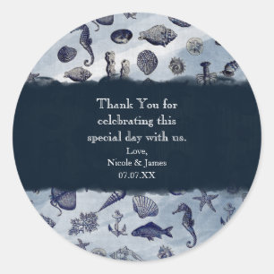 Ocean Zee Life Nautical Seashells Beach Weddenscha Ronde Sticker