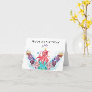 Ocean Zee Octopus baby Happy Birthday Kaart