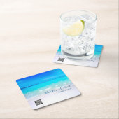 Ocean Zee QR Code Blue Square Vierkante Kartonnen Onderzetter (Insitu)