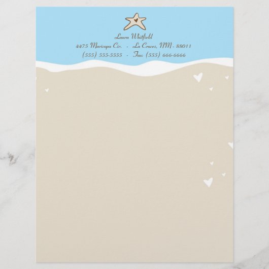 Ocean Zee Shell Water Sand Letterhead Stationery Briefhoofd Sjabloon (Voorkant)