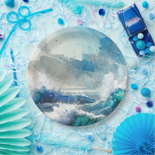 Ocean Zee Splash Waterverf Waves Verjaardagsfeest Papieren Bordje (Feest)