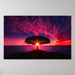 Ocean Zee Tree Paars Sunset Add Name Poster