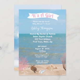Ocean Zee Turtle Girls Baby shower Invitation Kaart