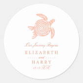 Ocean Zee Turtle, Soft Coral Beach Wedding Ronde Sticker (Voorkant)