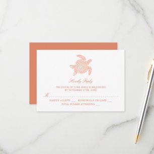 Ocean Zee Turtle, Soft Coral Beach Wedding RSVP Kaartje