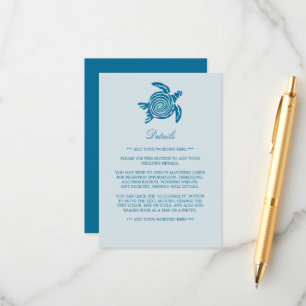 Ocean Zee Turtle, Zee Blue Beach Wedding Detail Informatiekaartje
