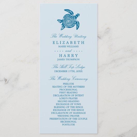 Ocean Zee Turtle, Zee Blue Beach Wedding Programme Programma (Voorkant)