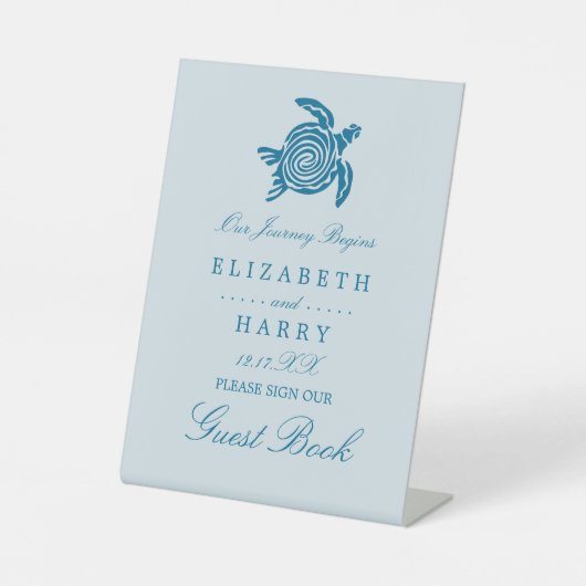 Ocean Zee Turtle, Zee Blue Beach Wedding Reclamebord Met Voetstuk (Voorkant)