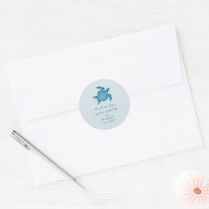 Ocean Zee Turtle, Zee Blue Beach Wedding Ronde Sticker