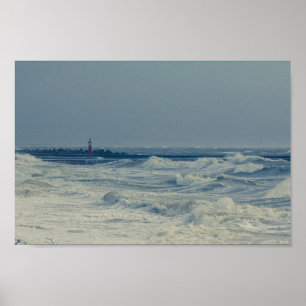 Ocean Zee Waves Stormy Weather Pier Poster