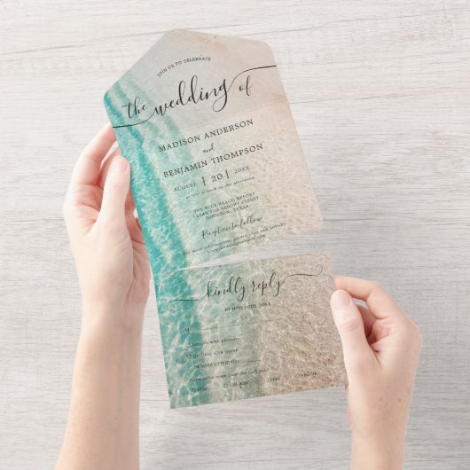 Ocean Zomer Tropische Bestemming Strand Bruiloft All In One Uitnodiging (Afscheurbaar)