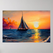 Ocean zonsondergang met zeilboot poster (Voorkant)