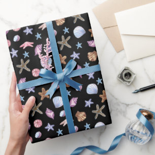 Oceanblauw en Paarse Zomer Zeester en Schelp Cadeaupapier